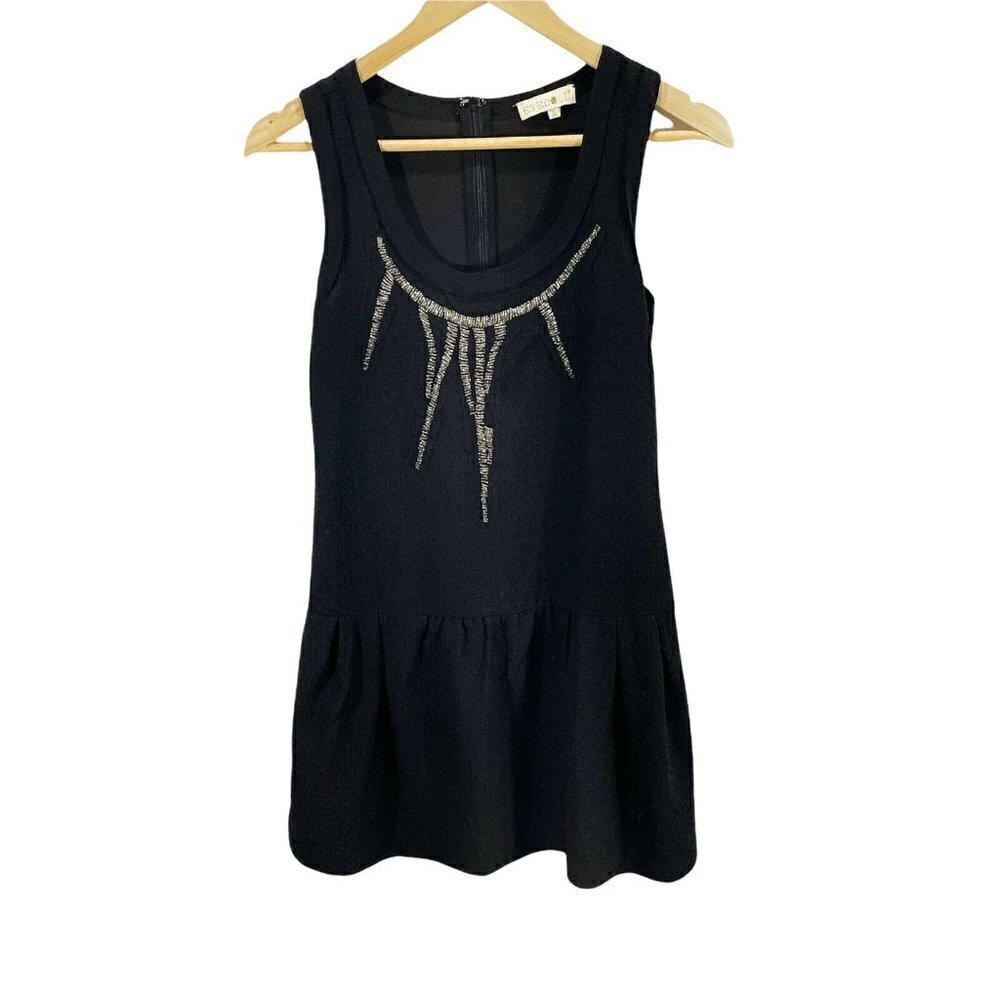 Eyedoll‎ Black Beaded Sleeveless Dress Sz 38 (S) Ruffle Hem Relaxed Fit